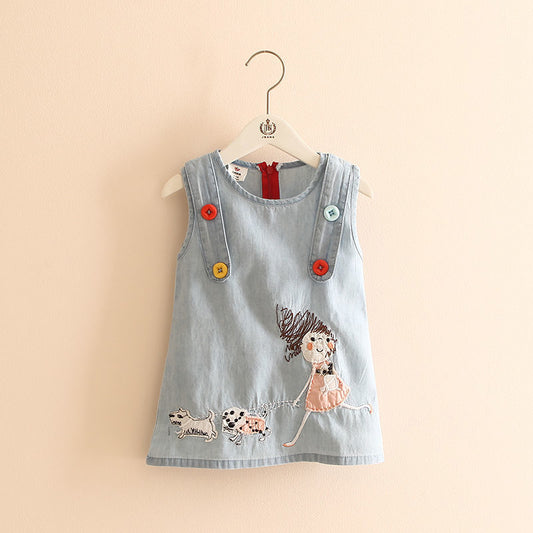 Falda Chaleco Denim Bordado para Niña sin Mangas