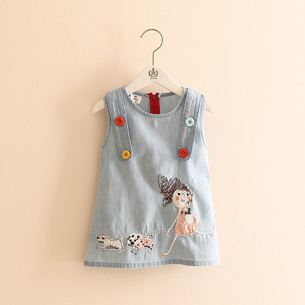 Falda Chaleco Denim Bordado para Niña sin Mangas