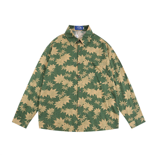 Camisa Manga Larga Estampado Hoja de Arce Hombre Estilo Japonés Primavera Otoño - Image 7