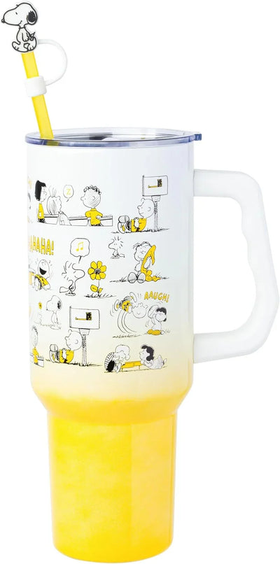 Vaso térmico de acero inoxidable Peanuts 40 oz con tapa, sorbete y asa – Apto para portavasos - Tekeno
