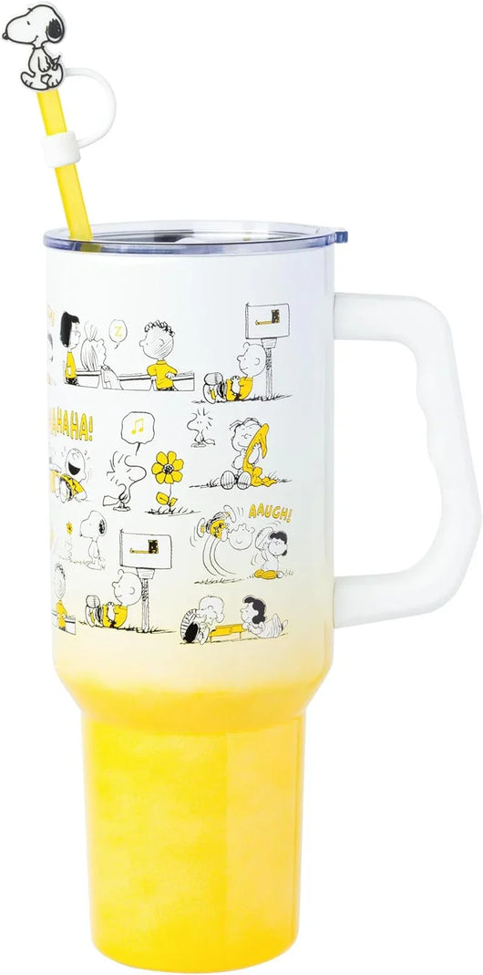 Vaso térmico de acero inoxidable Peanuts 40 oz con tapa, sorbete y asa – Apto para portavasos - Tekeno