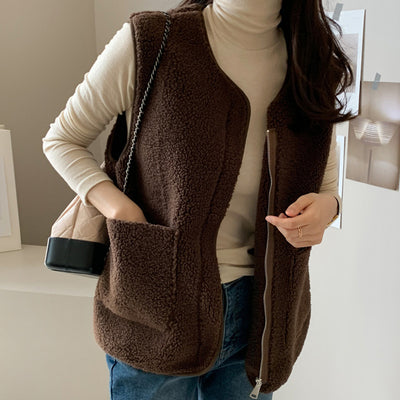 Chaleco Chaqueta de Lana de Cordero para Mujer