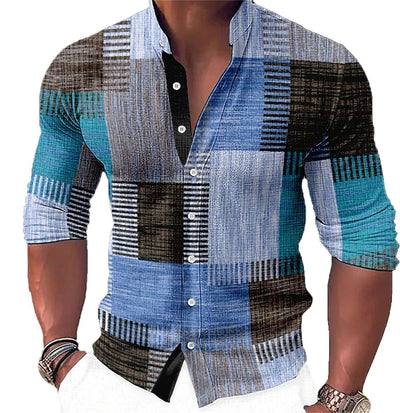 Camisa Casual Estampado Musical con Cuello de Pie Manga Larga para Hombre - Image 9