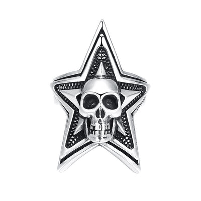 Anillo de Plata Esterlina con Calavera y Estrella de Cinco Puntas para Hombre - Image 5