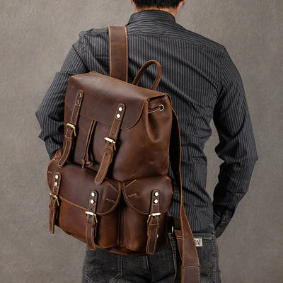 Mochila de Viaje Cuero Crazy Horse Capacidad Jumbo con Solapa Frontal - Image 16