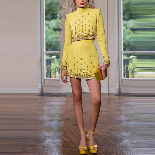 Conjunto de Falda Corta y Top Diamantado de Línea Industrial