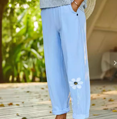 Pantalones Casuales Vintage de Algodón y Lino con Bolsillos - Image 9
