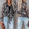 Camisa Cardigan Estampada de Manga Larga para Mujer