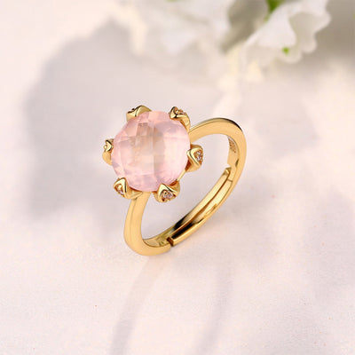 Anillo de Loto con Piedra Hibisco y Incrustaciones de Gemas
