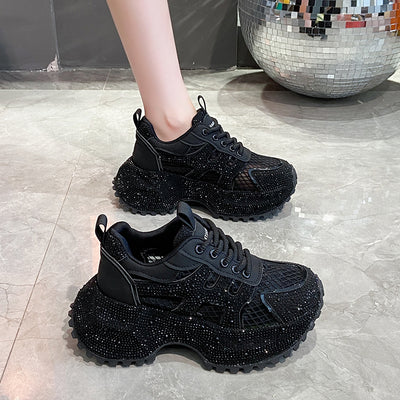 Zapatillas Deportivas Plataforma Gruesa para Mujer con Brillo y Cristales - Amarillo Claro - Image 11