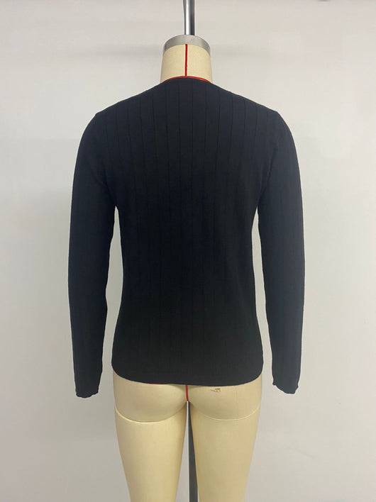 Suéter Negro Mujer Cuello V Rayas Hundidas Estilo Europeo Americano - Image 18