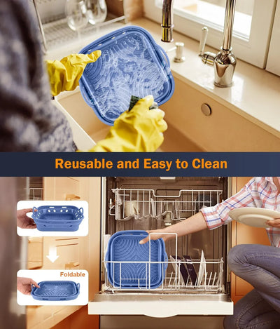 Silicone Air Fryer Liners - 2 Pack Square Air Fryer Basket Reusable Parchment Paper, Perfect 5-8 QT Airfryer Liners, Non-Stick Baking Tray for Air Fryer, Must-Have Kitchen Gadgets Oven Accessories - Tekeno