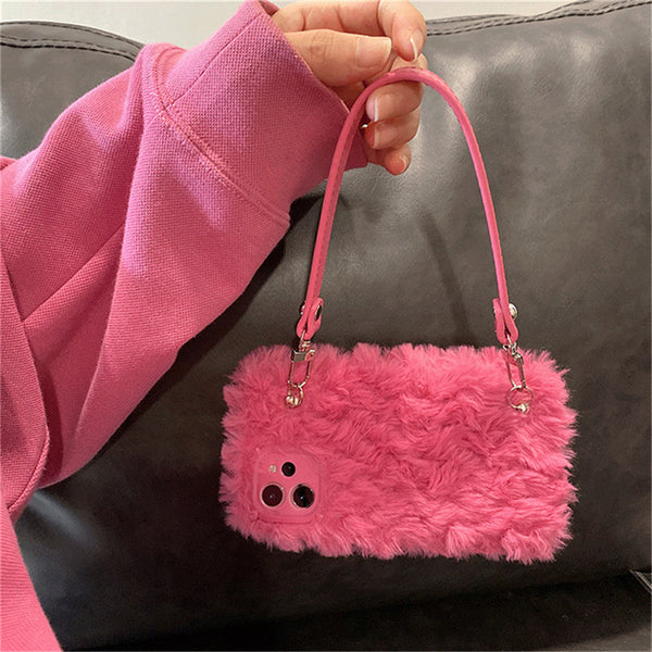 Bolsa Portátil Esponjosa Roja para Celular - Estilo Hot Girl