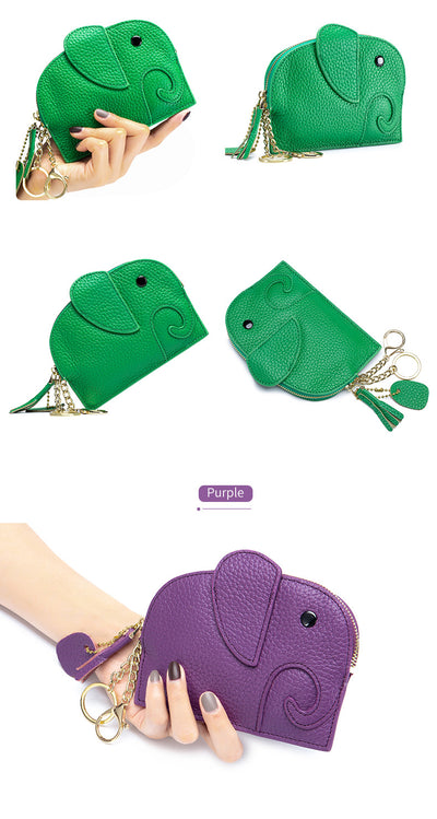 Monedero de Cuero Genuino Elefante Lindo - Cartera Mini Creativa - Image 28