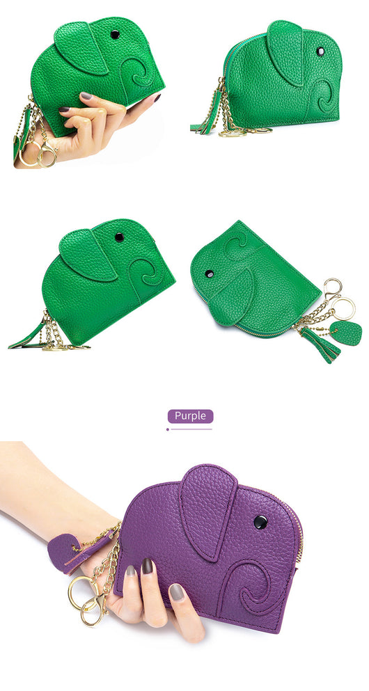 Monedero de Cuero Genuino Elefante Lindo - Cartera Mini Creativa - Image 28