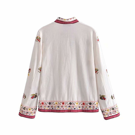 Camisa Étnica Casual con Cuello Mao y Bordado Artesanal - Image 2