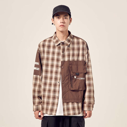 Camisa Cuadros Holgada con Bolsillos Cosidos y Hombros Caídos - Image 8