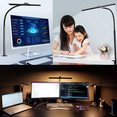 Lámpara LED de Escritorio con Pinza Doble Cabezal USB Protección Ocular - Image 2