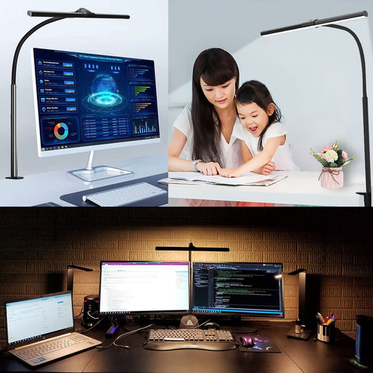 Lámpara LED de Escritorio con Pinza Doble Cabezal USB Protección Ocular - Image 2