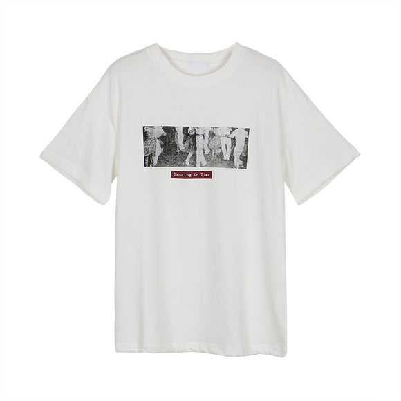 Blusa Retro de Manga Corta con Estampado Tendencia