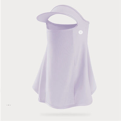 Light grey women's ice silk sunscreen mask with a brim, ear loops, and mesh mouth for UPF50+ UV protection. - Image 19