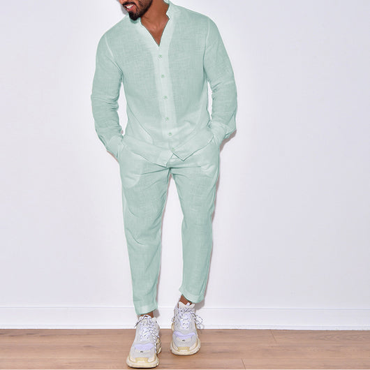 Traje Deportivo Europeo Hombre con Mangas Largas de Lino - Ropa de Trabajo Versátil - Image 9