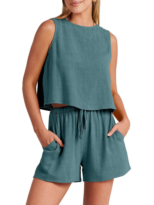 Conjunto de Dos Piezas Shorts Sueltos de Algodón y Lino para Mujer - Image 9