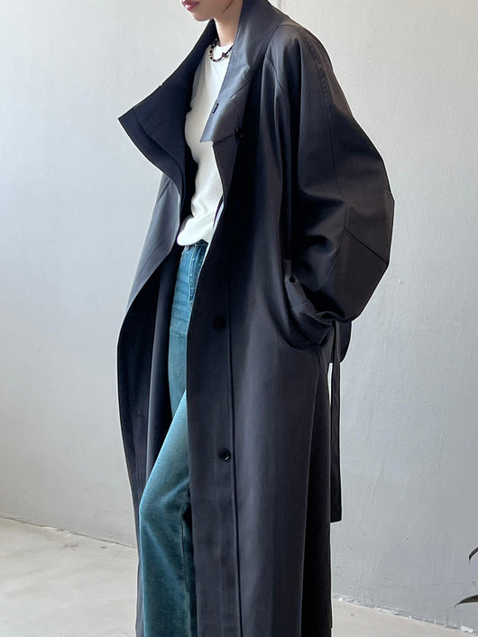 Abrigo Trinchera Largo Mujer Cuello Alzado Oversized Abotonado Simple - Image 28