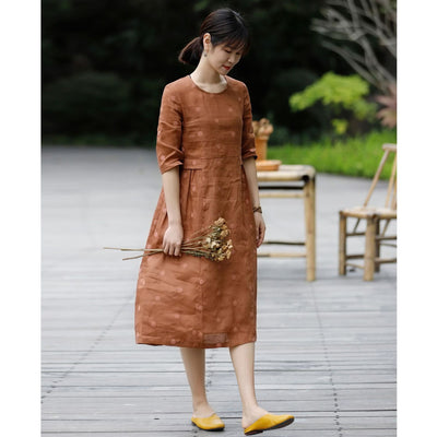 Vestido Swing de Lino y Algodón Bordado con Mangas Cortas - Estilo Literario de Viaje - Image 13