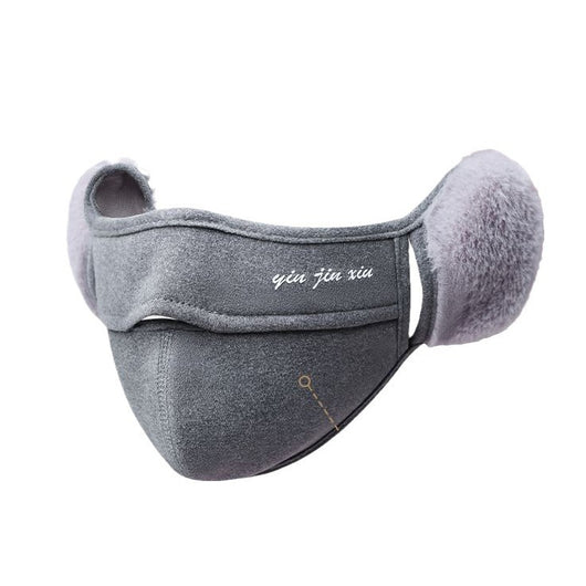 Light grey plush warm mask with integrated fleece-lined ear protection, designed for cold weather. - Image 15