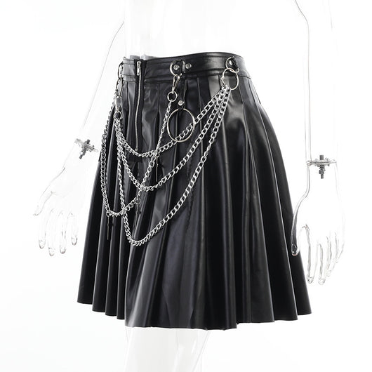Falda de Cuero PU Plisada con Cadenas Punk - Image 22