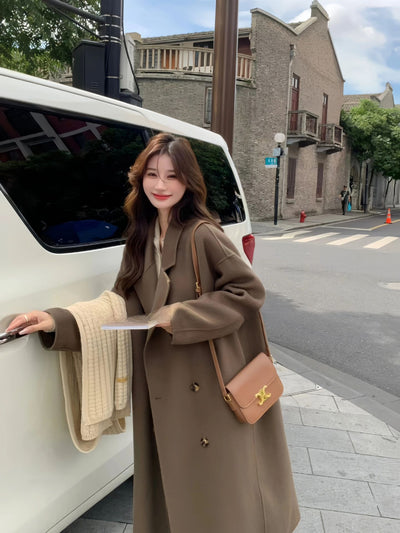 Abrigo de Lana Hepburn Coreano Suelto Midi para Otoño e Invierno - Image 17
