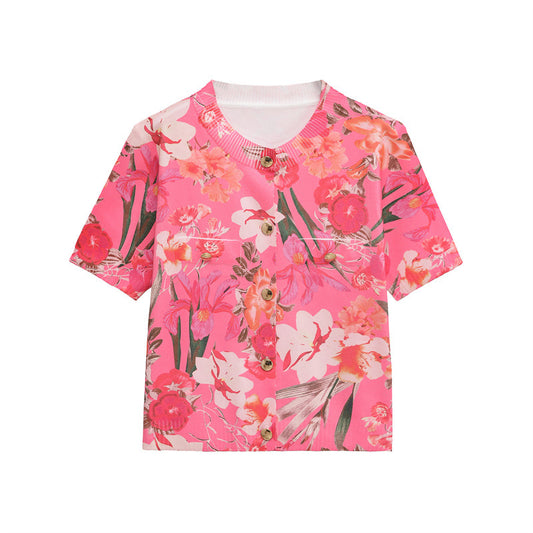 Chaqueta Tejida Estampado Floral Estilo Europeo y Americano