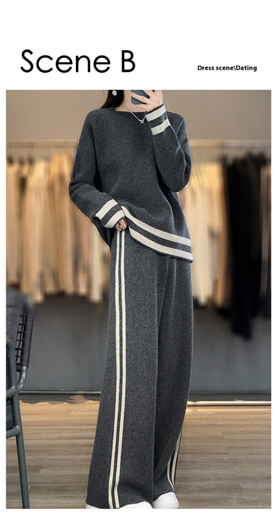 Conjunto de Pantalón Ancho y Suéter Tejido en Lana - Estilo Casual Relajado - Image 28
