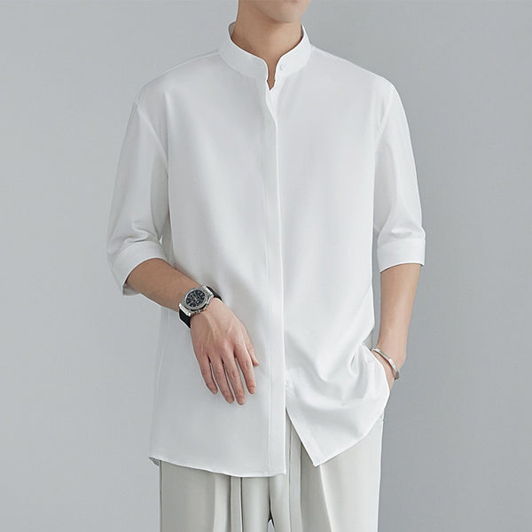 Camisa Estival Hombre Cuello Mao Manga Corta Transpirable