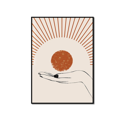Arte Abstracto Nórdico Moderno con Sol y Luna en Línea Dorada - Image 6