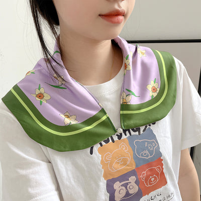 Female cream and black floral polka dot sun protection mask with ear loops, designed for eye corner protection. - Image 49