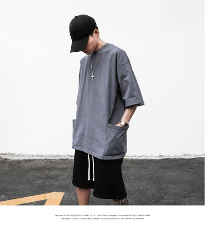 Camiseta Casual Americana de Manga Corta con Bolsillo y Orilla Deshilachada para Hombre - Image 30