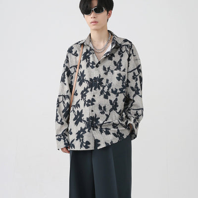 Camisa Vintage Jacquard Contraste Efecto Desgaste Manga Larga