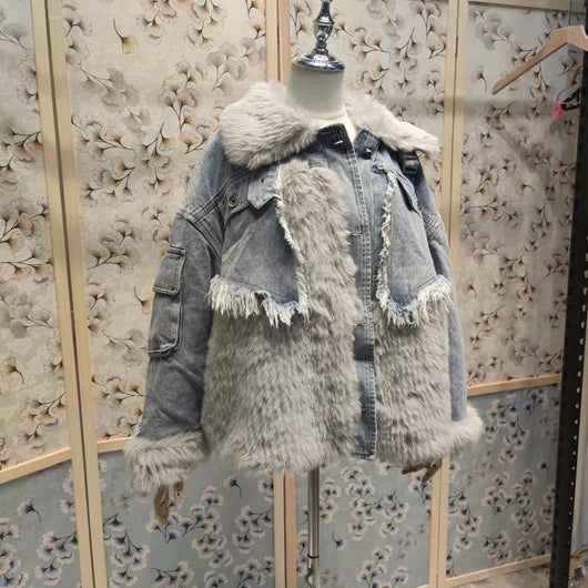 Parka Acolchado Denim con Cuello de Pelaje Ecológico para Mujer - Image 11