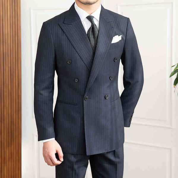 Traje Retro Slim Fit de Seis Botones a Rayas para Hombre