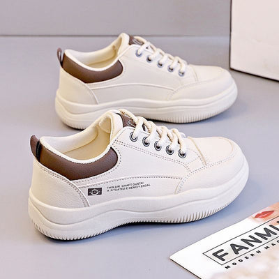 Tenis Blancos de Cuero Estilo Coreano Multiuso para Mujer - Image 3