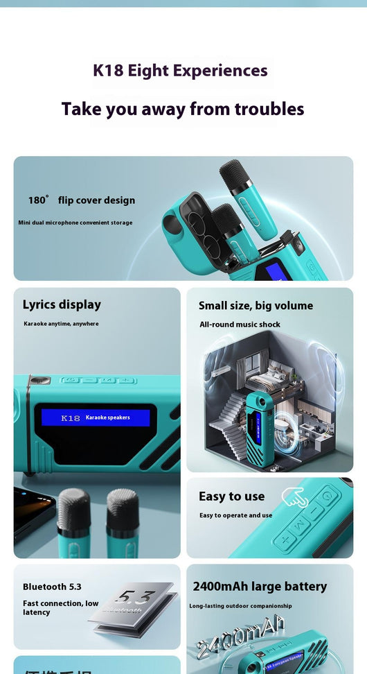 Parlante Bluetooth Portátil K18 con Micrófono para Familia - Image 9