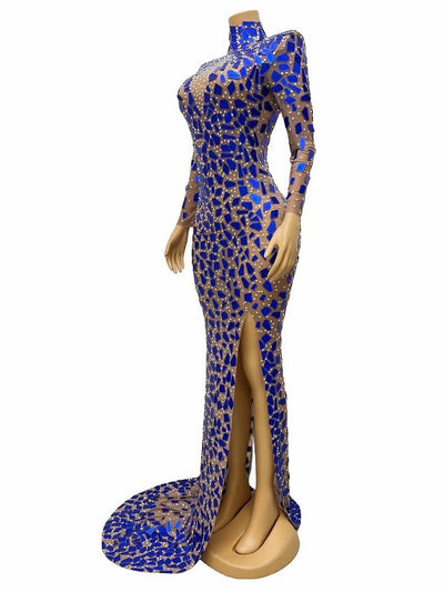 Vestido Elegante Cuello Alto Azul para Banquete y Eventos Formales - Image 6