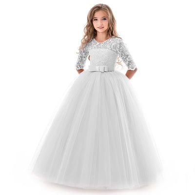 Vestido Infantil de Manga Larga para Dama de Honor - Falda Floral Elegante - Image 10