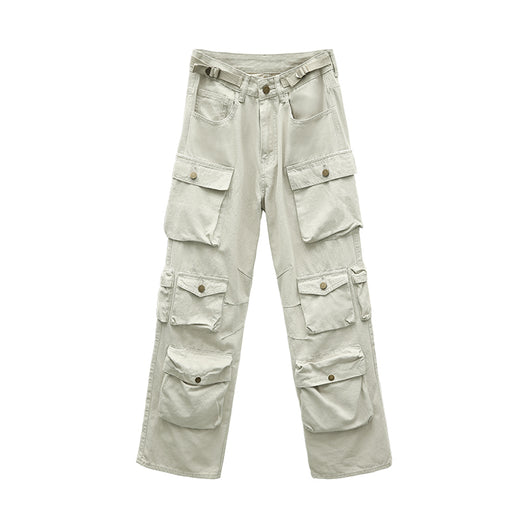Pantalón Vintage de Pierna Ancha con Múltiples Bolsillos para Mujer - Image 8