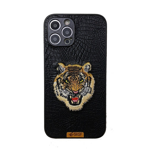 Funda para Teléfono de Cuero con Cabeza de Tigre Bordada - Image 17