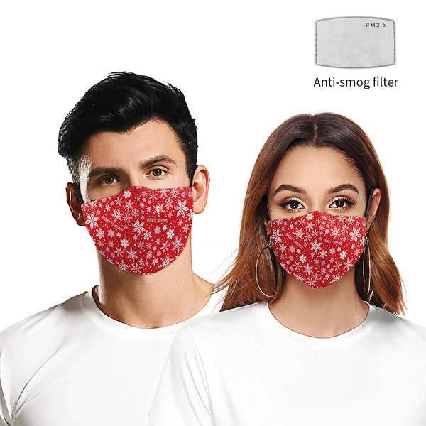 Mascarilla Navideña Roja con Doble Capa y Estampado Digital de Copos de Nieve