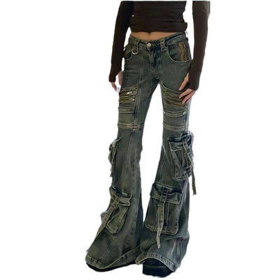 Pantalones Cargo Acampanados Desgastados Multi-bolsillos - Image 6