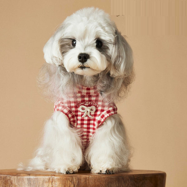 Chaleco Escocés sin Mangas para Perro Maltés y Schnauzer Teddy en Rojo